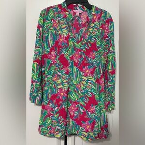 Lilly Pulitzer Pink and Green Floral Tunic Blouse
